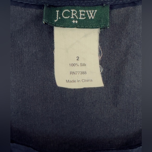 J. Crew - 100% Silk Navy Crew Neck Blouse Tank Raw Edge Pleating Front Detail 2 - Picture 3 of 5